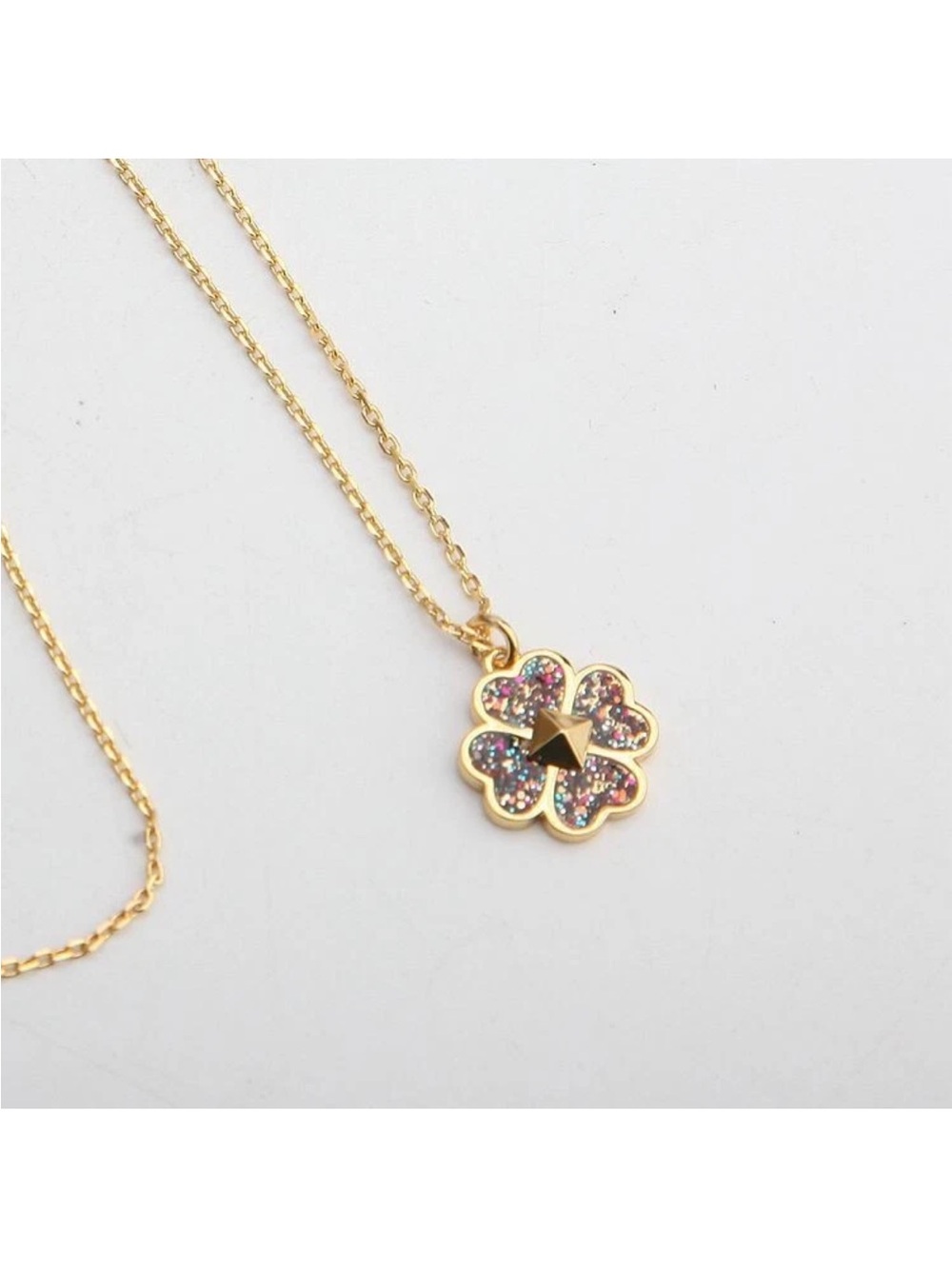 NWT Kate Spade “Spades & Studs” Gold Glitter Enamel Necklace.